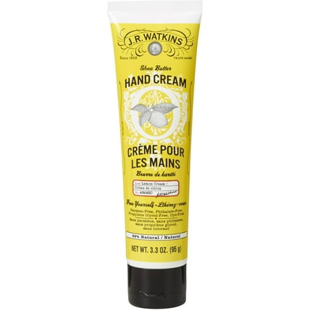 J.R. Watkins Natural Shea Butter Hand Cream, Lemon Cream, 3.3 Oz