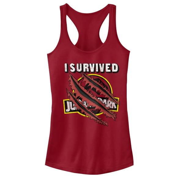 Junior's Jurassic Park I Survived The Island, Raptor Claw Tear Racerback Tank Top Scarlet 2X Large