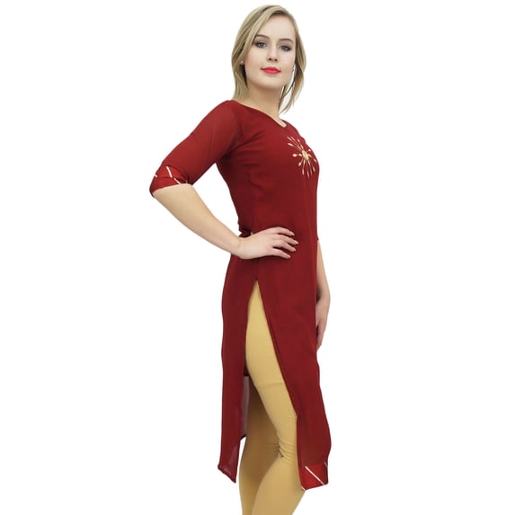 Bimba Women's Maroon Designer Tunic Georgette Kurta Kurti Ethnic Clothing-4