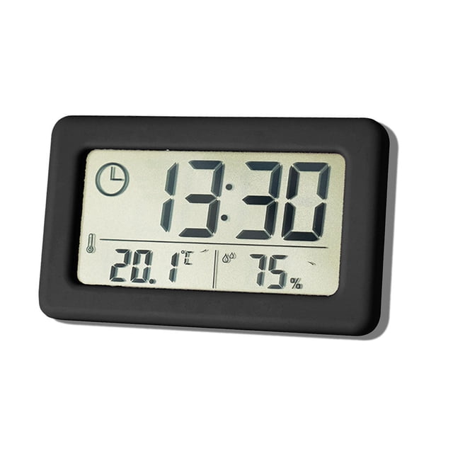 Hi,Fancy Alarm Clock Temperature Humidity LCD Thermometer Portable Household Hygrometer Bedside Battery Operated Calendar Home Black