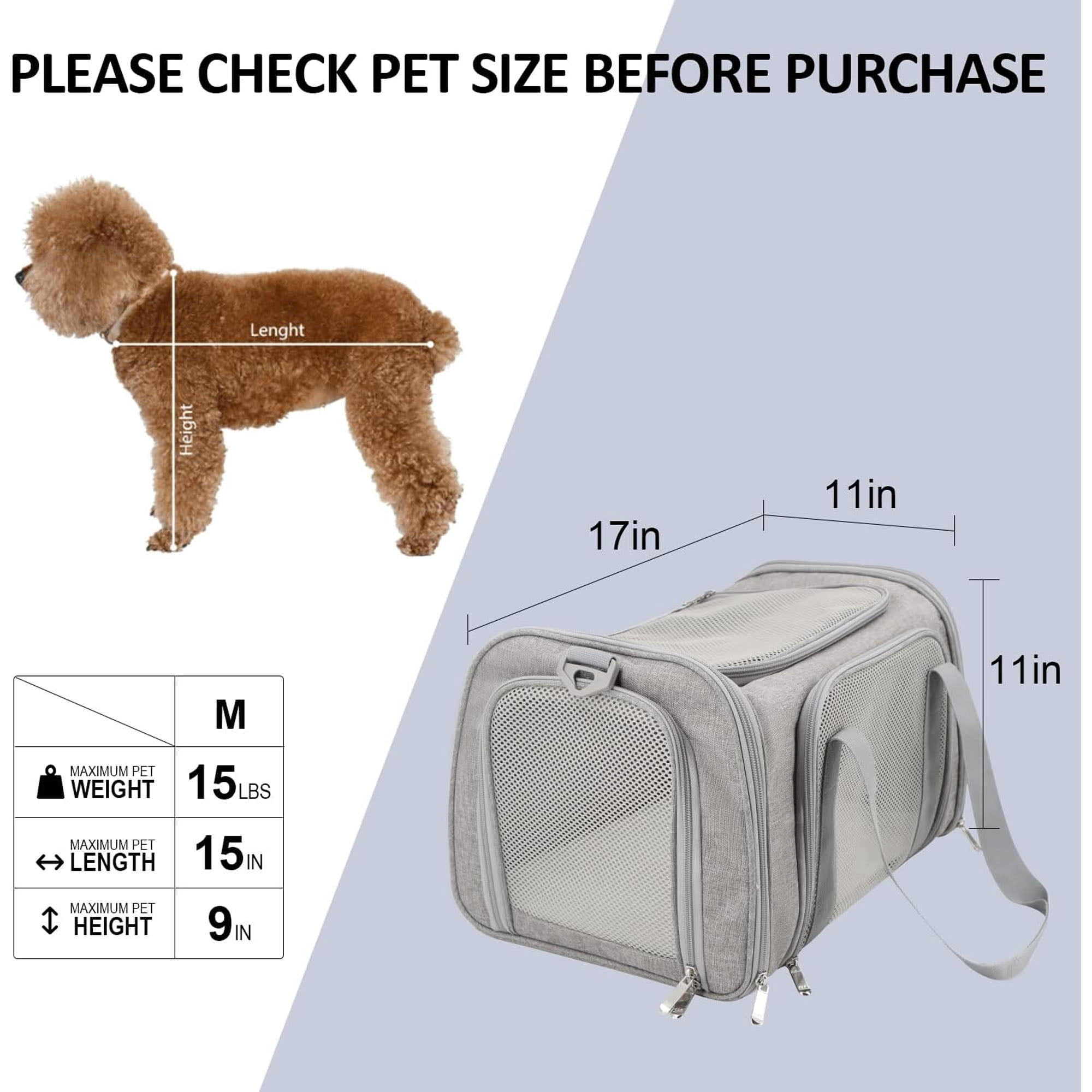 Cat Carriers Dog Carrier Pet Carrier for Small / Medium Cats Dogs Puppies (up to 15lbs), TSA Airline Approved Small Dog Carrier Soft Sided, Collapsible Waterproof Travel Puppy Carrier - Grey,1 PC