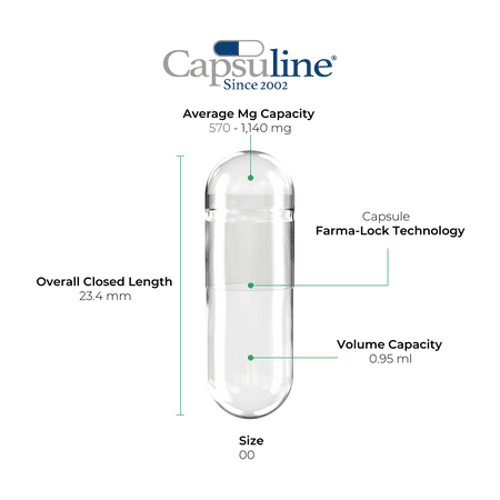 Clear Size 00E Empty Vegetarian Capsules by Capsuline - 1000 Count - Gelatin Capsules