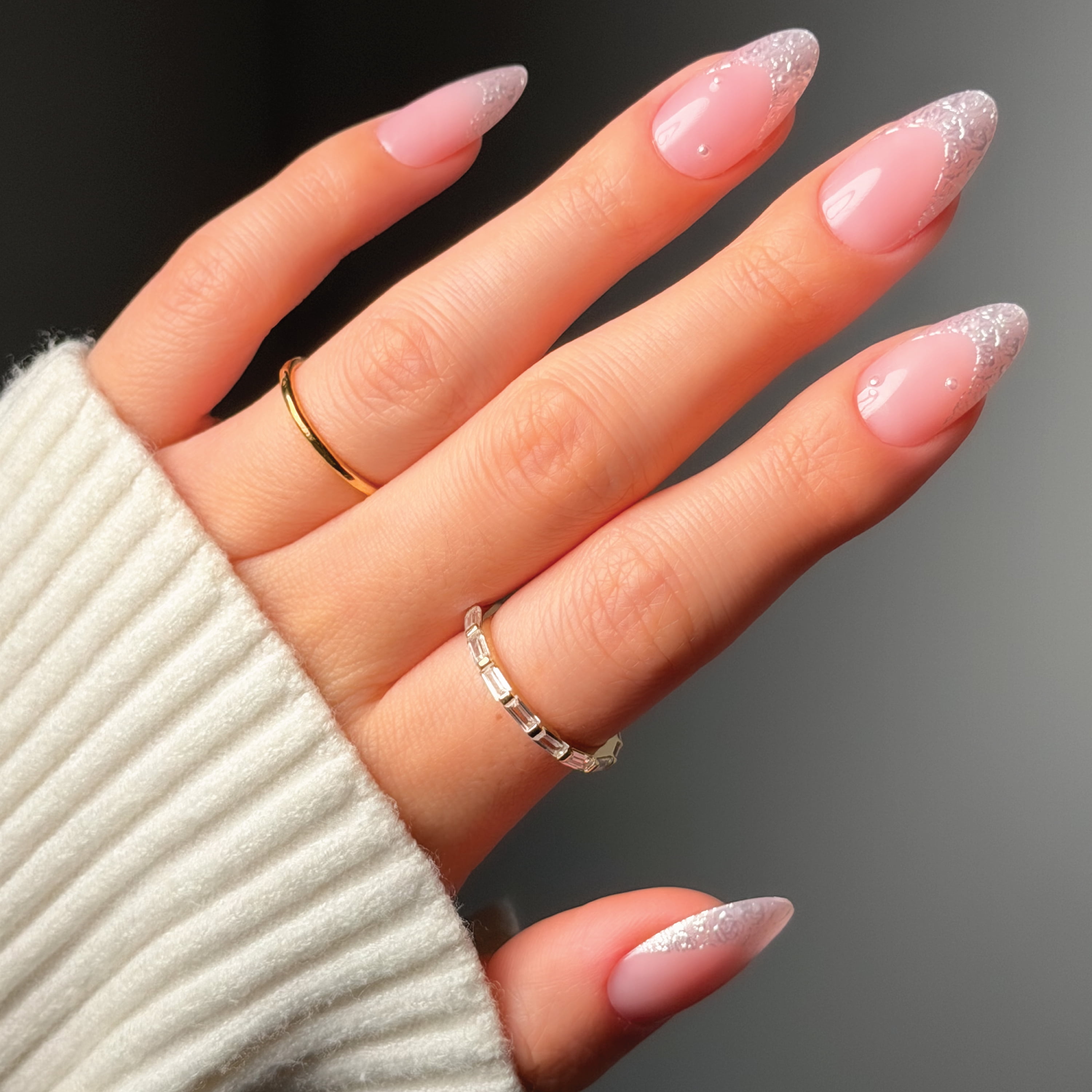Salon Perfect Artificial Fake Press On Nails, 506 Pearl French, Medium Almond, File, Glue, and Prep Pad Included, 30 Nails