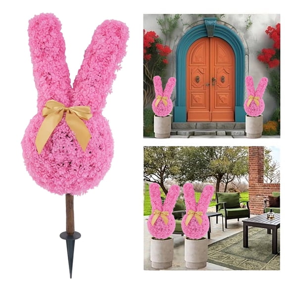 28" Artificial Bunny Topiary, Pink Rabbit-Shaped Topiary Tree in Pot, Easter Bunny for Easter Decorations, Front Porch Decor, Indoor/Outdoor Artificial The Decor For Easter