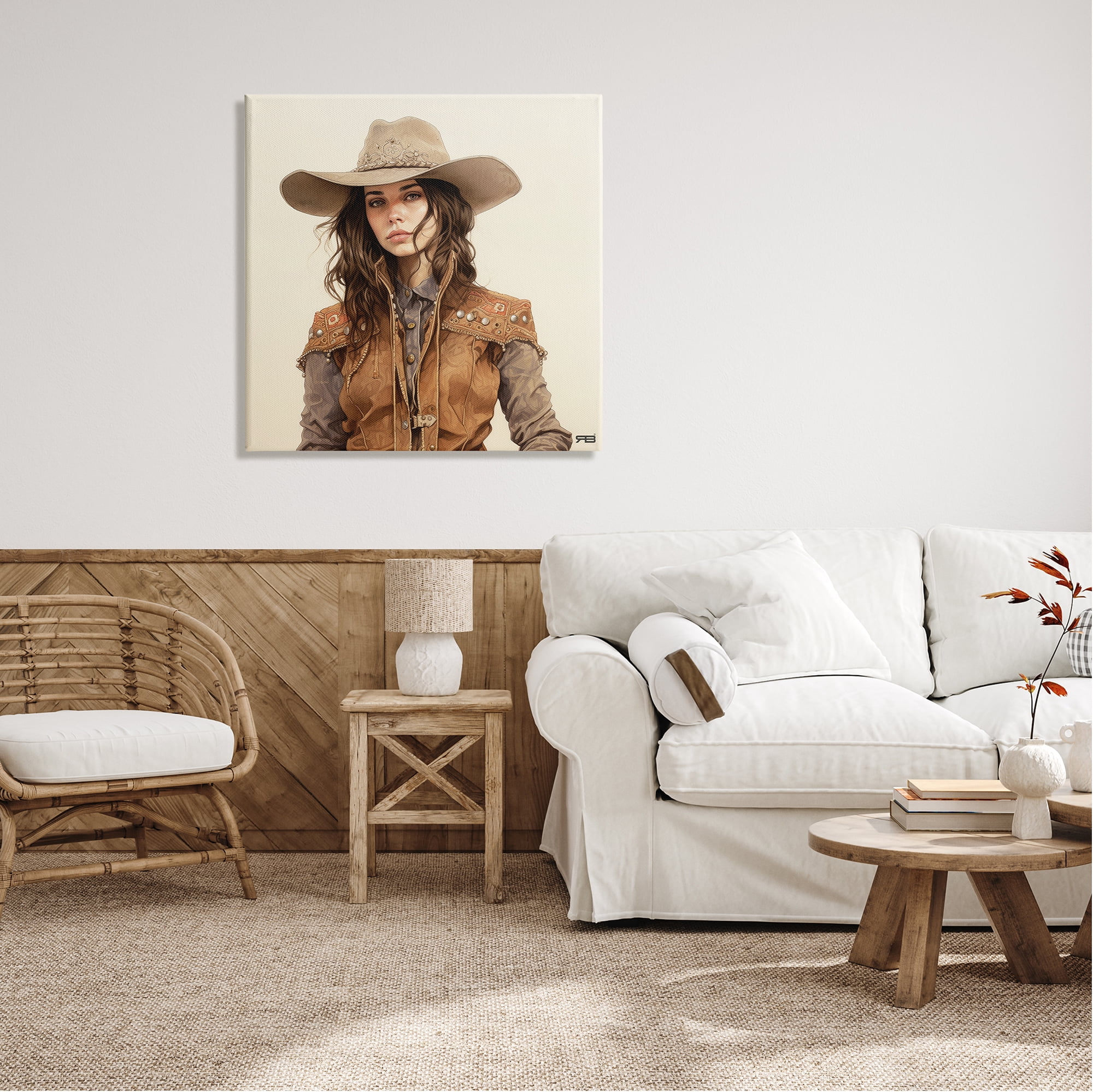 Stupell Industries Southwestern Cowgirl Portrait Abstract Painting Gallery Wrapped Canvas Art Print Wall Art, 30 x 30