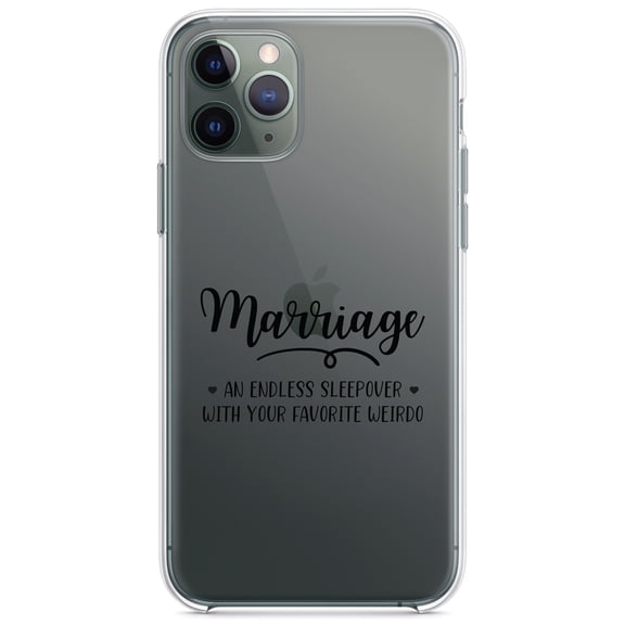 DistinctInk Clear Shockproof Hybrid Case for iPhone 11 Pro (5.8" Screen) - TPU Bumper Acrylic Back Tempered Glass Screen Protector - Marriage - Endless Sleepover with Favorite Weirdo