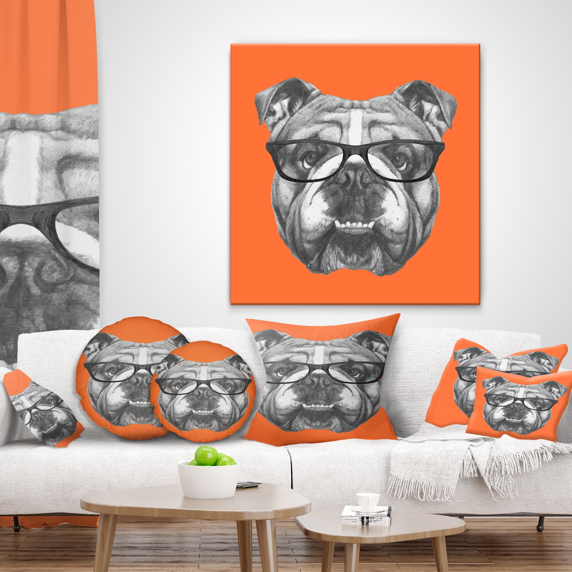 Designart English Bulldog with Glasses - Animal Throw Pillow - 18x18