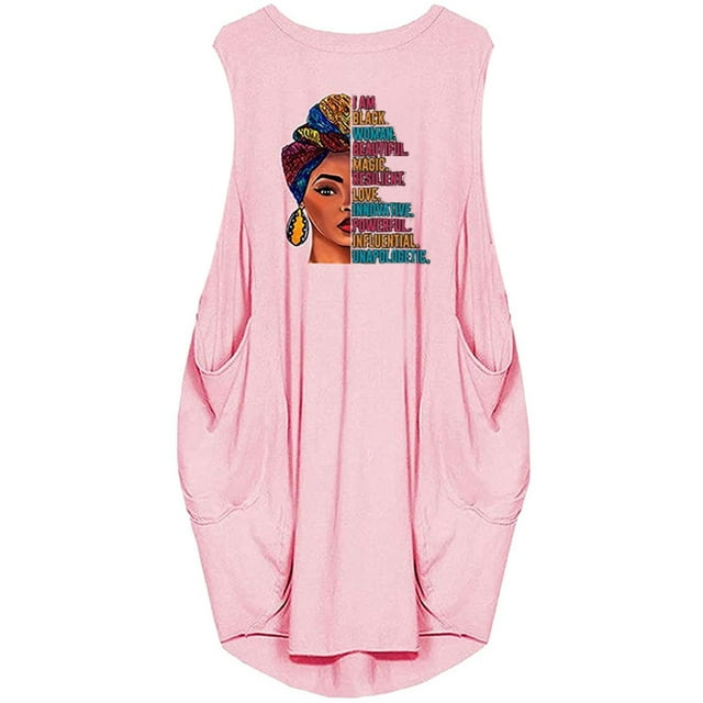 Leutsin Robe Maxi d'Été pour Femme Sans Manches, Ample, à Imprimé, avec Poches, Col Rond, Décontractée, Mi-Mollet, Grande Taille