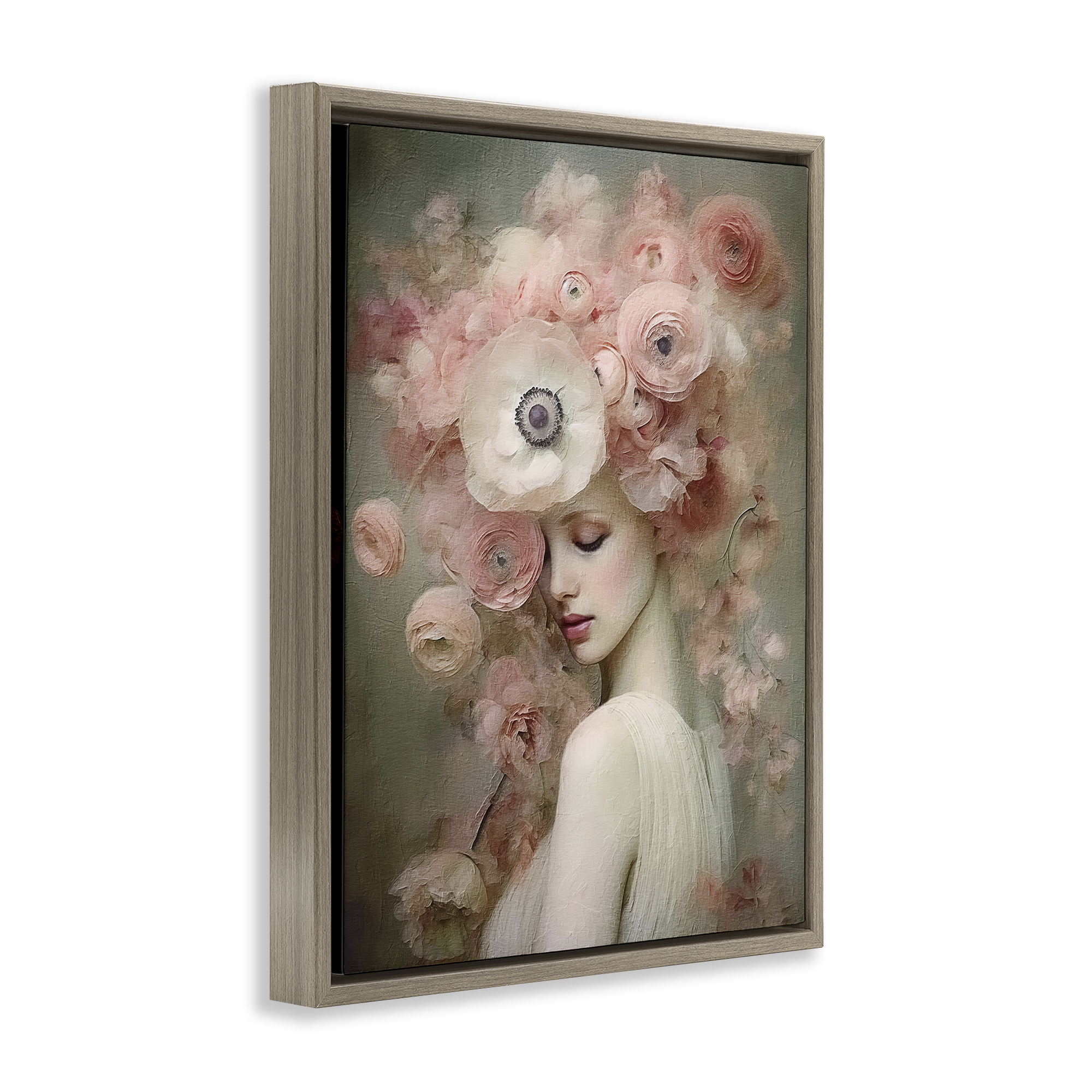 Stupell Industries Blush Florals Portrait Novelty Painting Brown Floater Framed Art Print Wall Art, 25 x 31