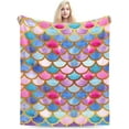 thumbnail image 6 of Mermaid Scales Blanket,Watercolor Fish Scales Decor Blankets Soft Warm Throw for Women Girls Birthday, Home Living Room Decoration 40"x50", 6 of 6