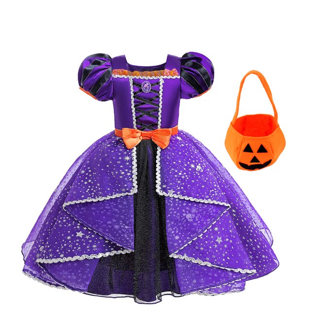 Vestido de Halloween de calabaza de fantasía para niñas, disfraz de bruja de murciélago para niños, vestido de baile de fiesta de carnaval, vestido de princesa para niños, nuevo Fivean unisex