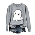 thumbnail image 2 of CLOISE Halloween Sweatshirts Women Trendy Ghost Print Pullover Sweatshirts Fall Long Sleeve Crewneck Hoodies Shirts Casual Tops Halloween Party Clothes Gray XL Spooky, 2 of 5