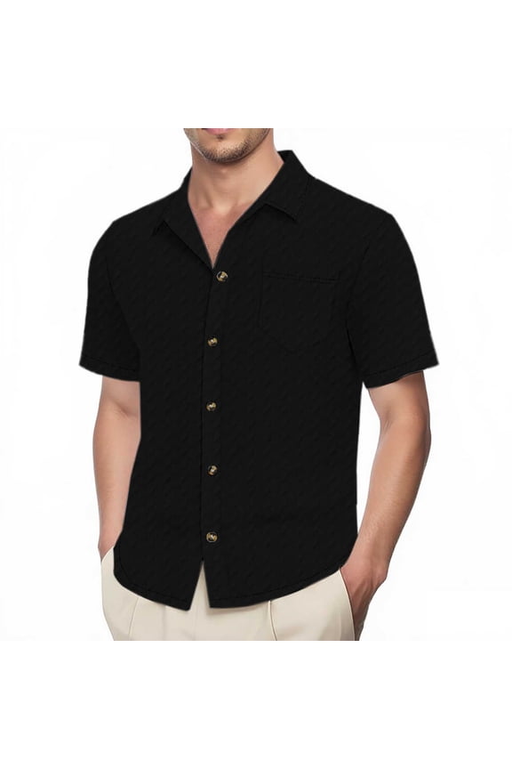 Stylish Men's Casual Button Down Shirts Lightweight Short Sleeve Summer Attire with Pocket for Effortless Wear and Comfort Mens T-Shirts on Under Long Sleeve Pocket T Shirts Cotton Black and Red