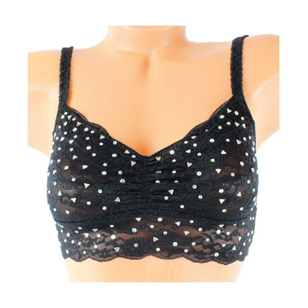 Victoria's Secret Pink Bling Crystals Black Lace Wire-free Bra Bralette Top