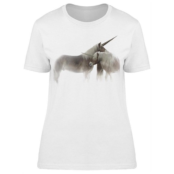 Pair Of Unicorns Cuddling In Fog T-Shirt Women -Image by Shutterstock, Female x-Large