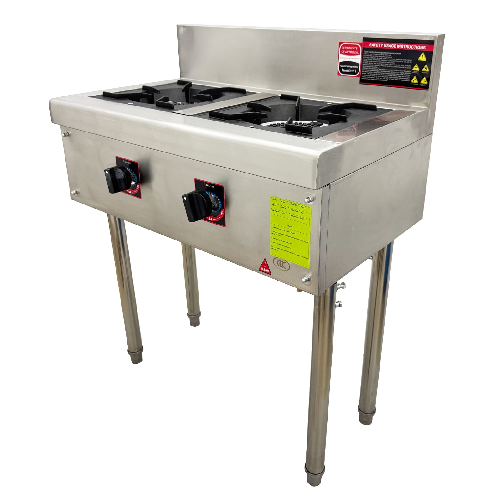 Gas Stove 2 Burner Stainless Steel Low Foot Stove Restaurant Cooking Equipment