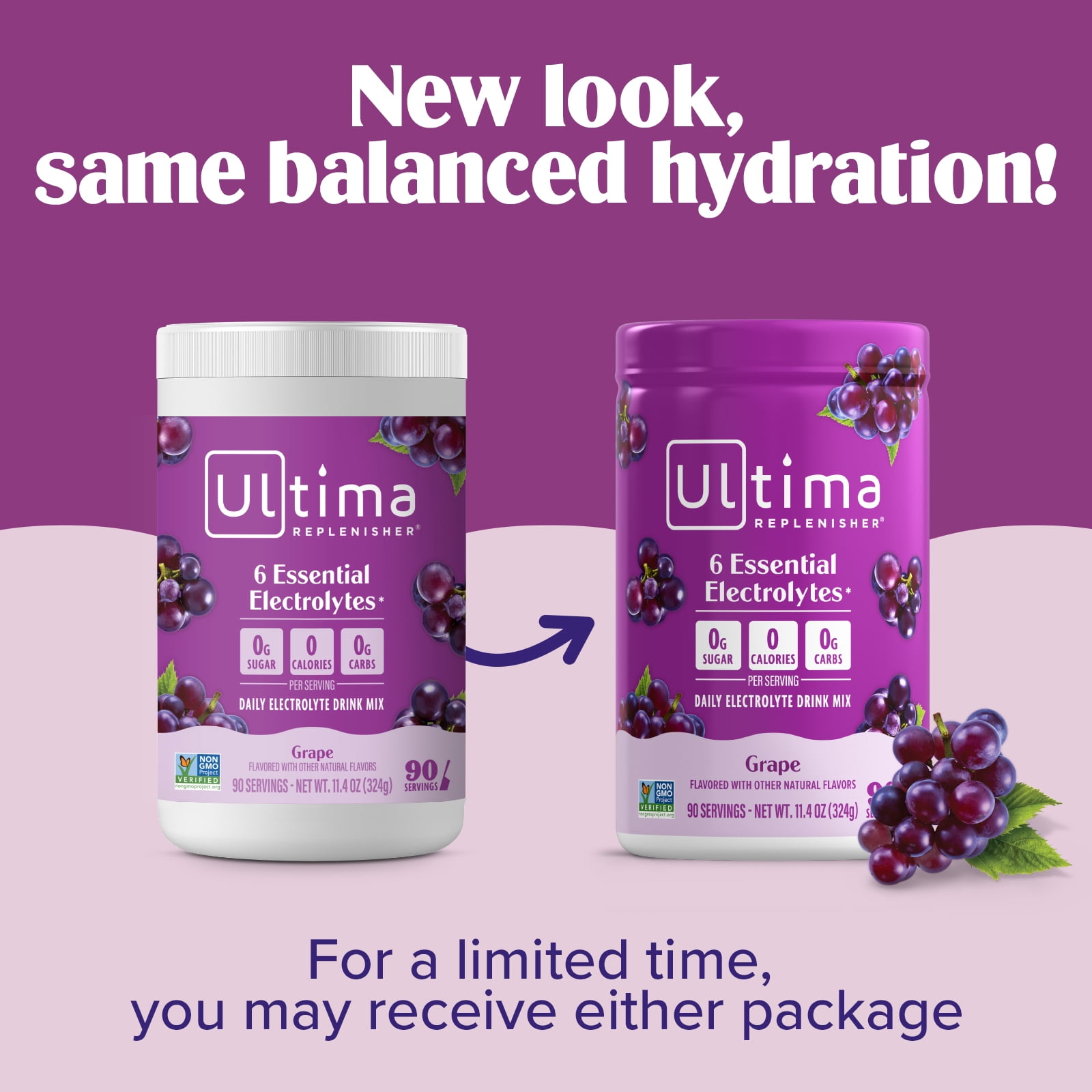 Ultima Replenisher Hydration Electrolyte Powder Drink Mix, Keto, Sugar-Free Grape, 90 Servings