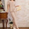 thumbnail image 3 of Summer Lounge Outfits for Women 2 Piece Bowknots Short Sleeve V Neck Shirt and Long Pants Soft Pjs Sets (XL, Beige), 3 of 7