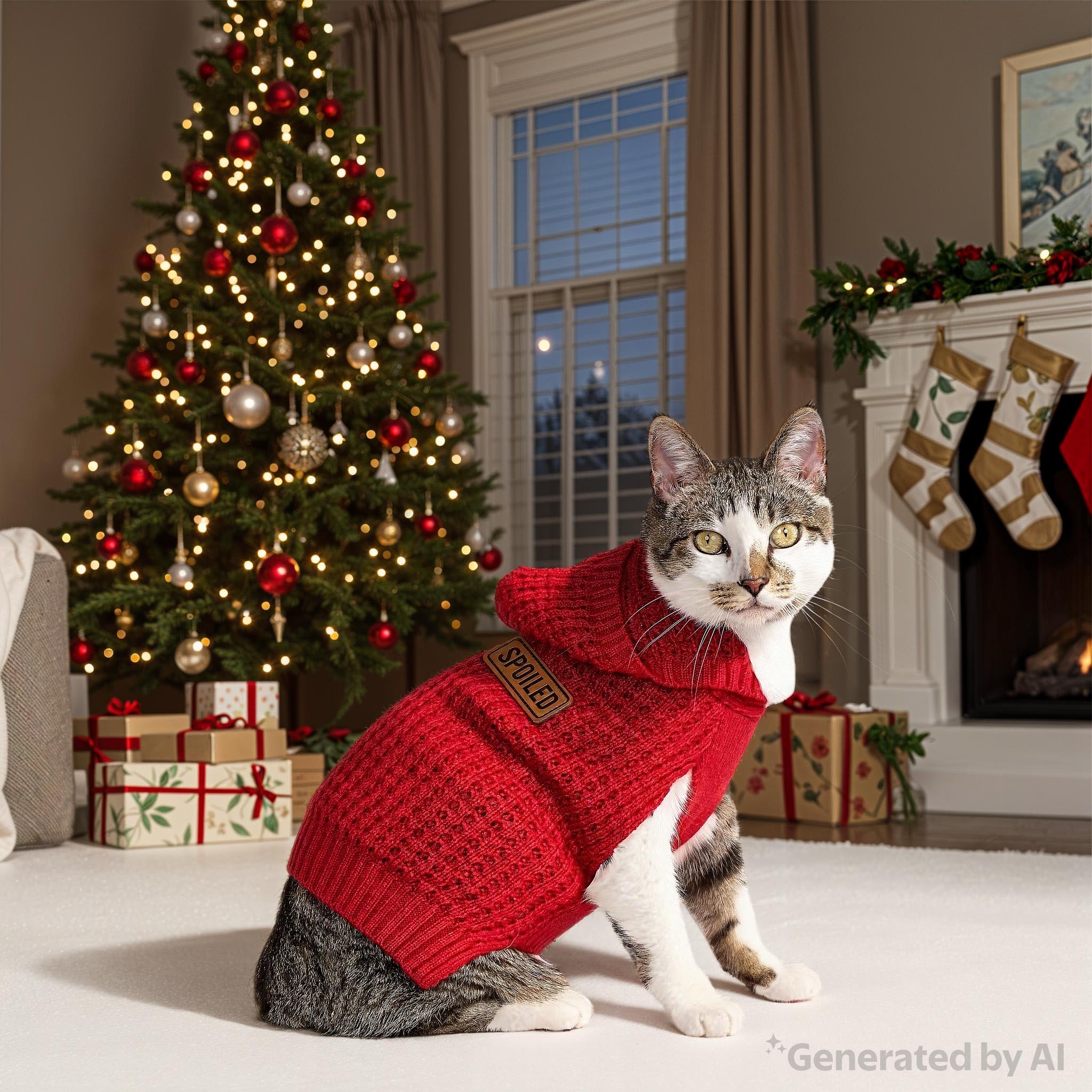 Vibrant Life Holiday Pet Sweater for Cats & Dogs, Spoiled Waffle Knit, Red, Extra Small