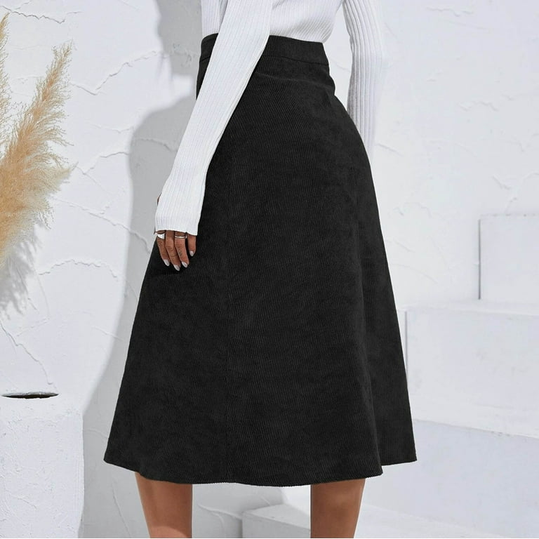 OGLCCG Women's A-Line Denim Midi Skirt High Waist Button Front Flared Jean  Skirt Casual Swing Skirt with Pockets