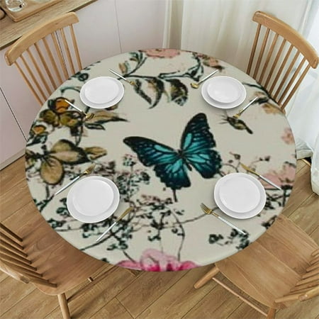 

Xllo0ord Vintage Floral Round Tablecloth Rose Butterfly Bird Table Cloth Elegant Rustic Farmhouse Polyester Table Cover Decorative for Indoor Outdoor Kitchen Dining Party 38 -42