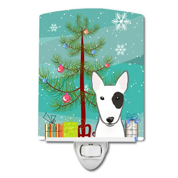 Caroline's Treasures BB1581CNL Christmas Tree and Bull Terrier Ceramic Night Light, 6x4x3", multicolor