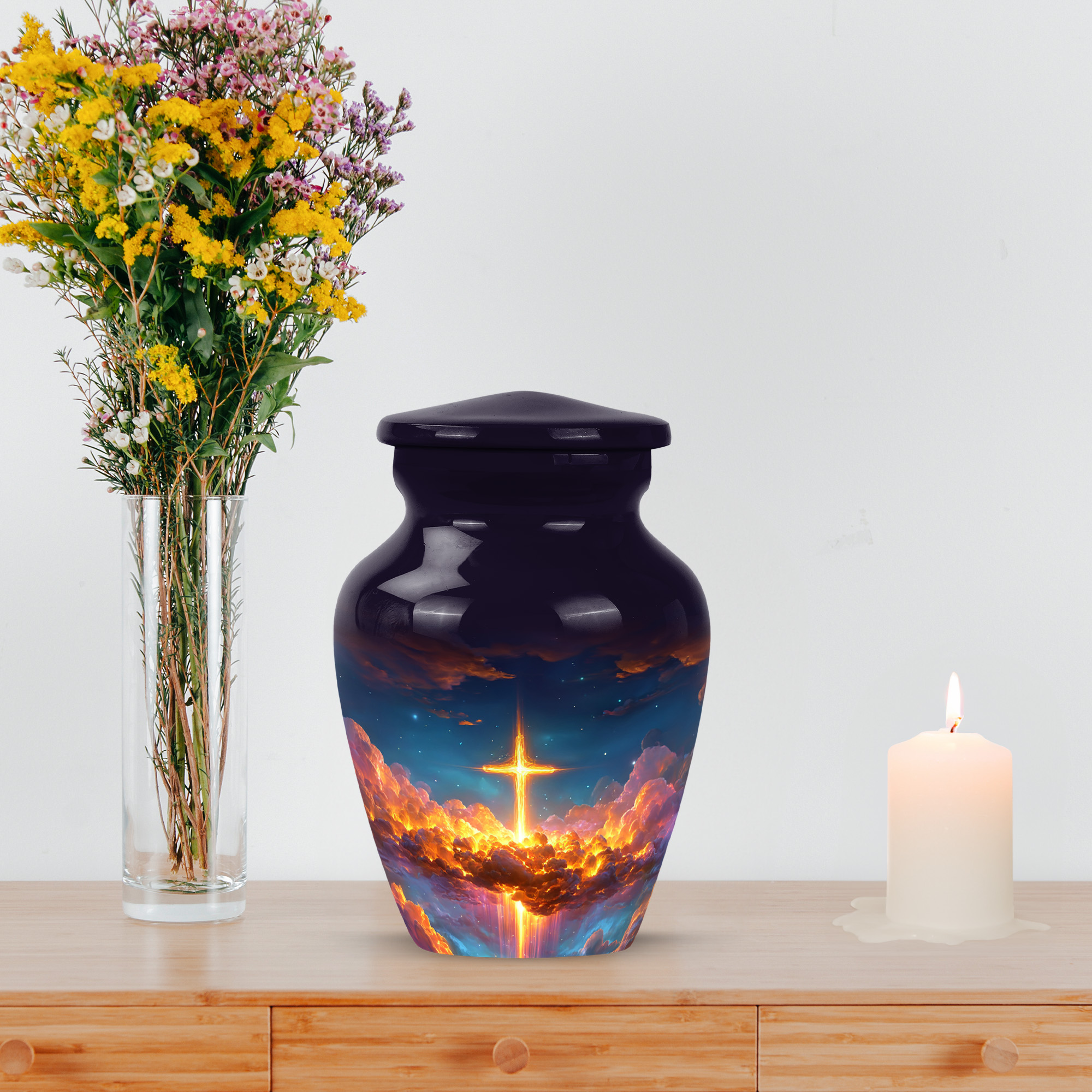MUKTIVE Cross Mini Burial Urn for Ashes for Women, Small Blue Cremation Urns for Human Ashes Adult Man, Keepsake Memorial Urns for Adult Male, Funeral Urn for Mom and Dad, 3 Inch