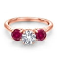 thumbnail image 3 of Gem Stone King 18K Rose Gold Plated Silver White Created Sapphire and Red Created Ruby Engagement Ring for Women | 2.20 Cttw | Round 6MM | Gemstone September Birthstone | Size 6, 3 of 6