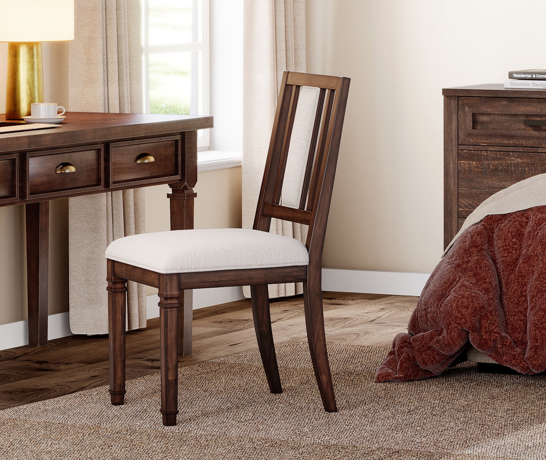 WAMPAT Farmhouse Upholstered Dining Chairs Set of 2,Modern Kitchen Chairs with Fabric Cushion & Splat Back for Dining Room,Living Room,Brown