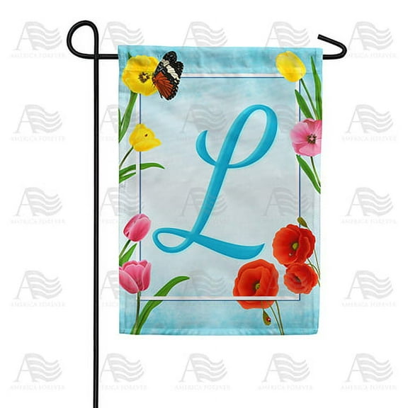 America Forever Spring Monogram Garden Flag Letter L 12.5 x 18 inches Double Sided Vertical Outdoor, Yard, Lawn, Beautiful Summer Spring Flowers, Tulip, Ladybug, Bees Garden Flag