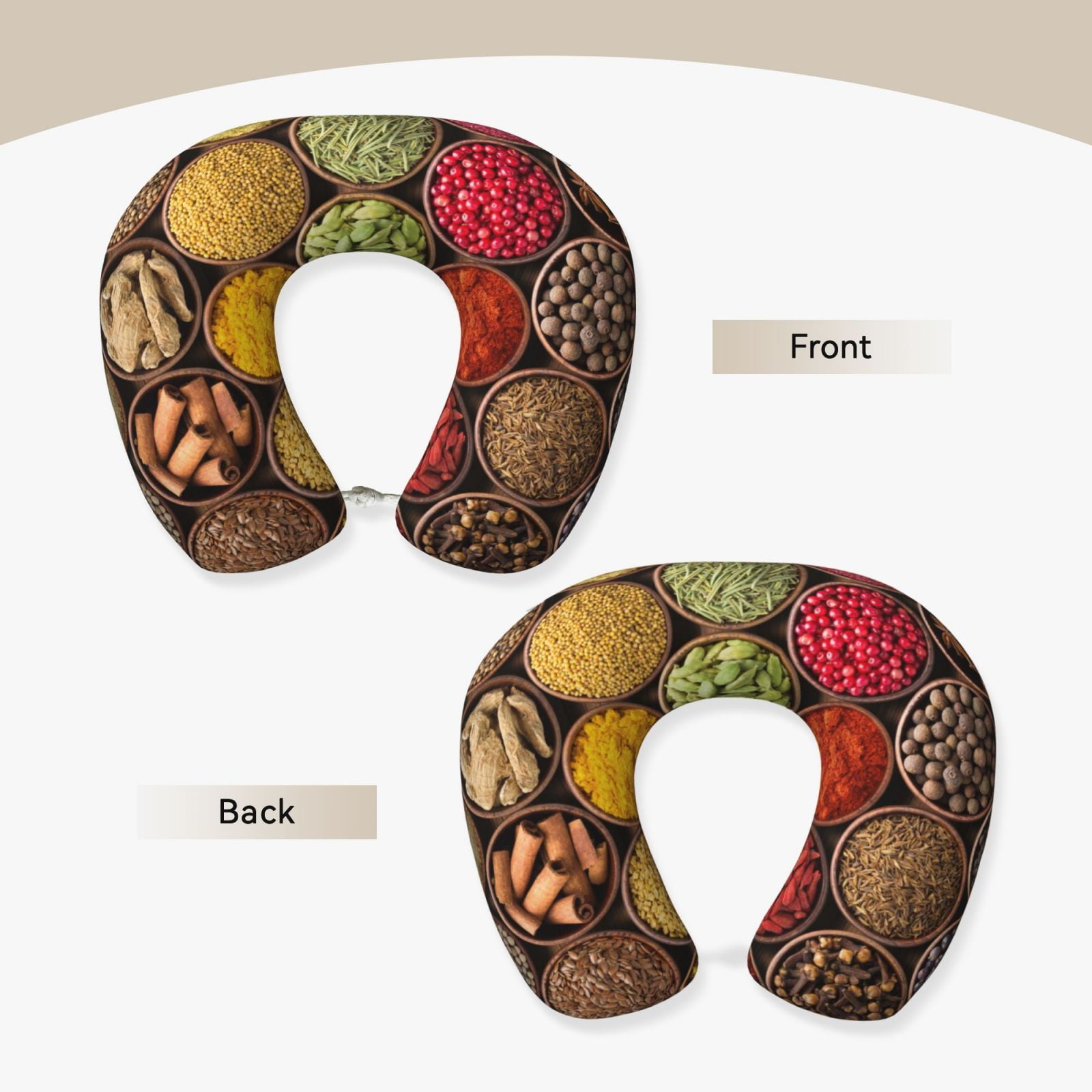 Xecao Spices And Herbs Print Memory Foam Cervical Neck Pillow Versatile U-Shaped Pillows for Home,Office,Camping,Travelling,Soft Washable Cover