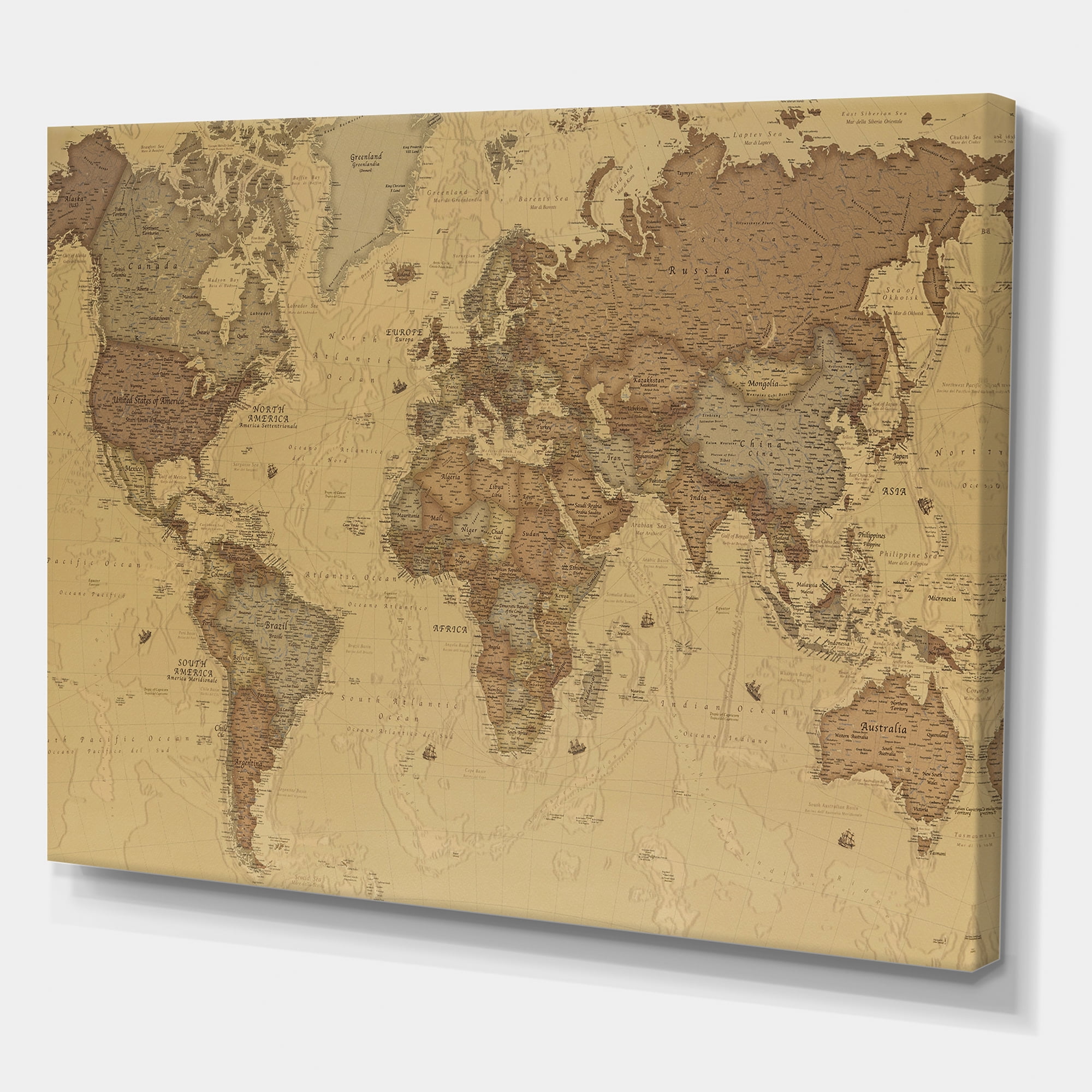Designart ' Ancient World Map III ' Vintage Canvas Wall Art Print