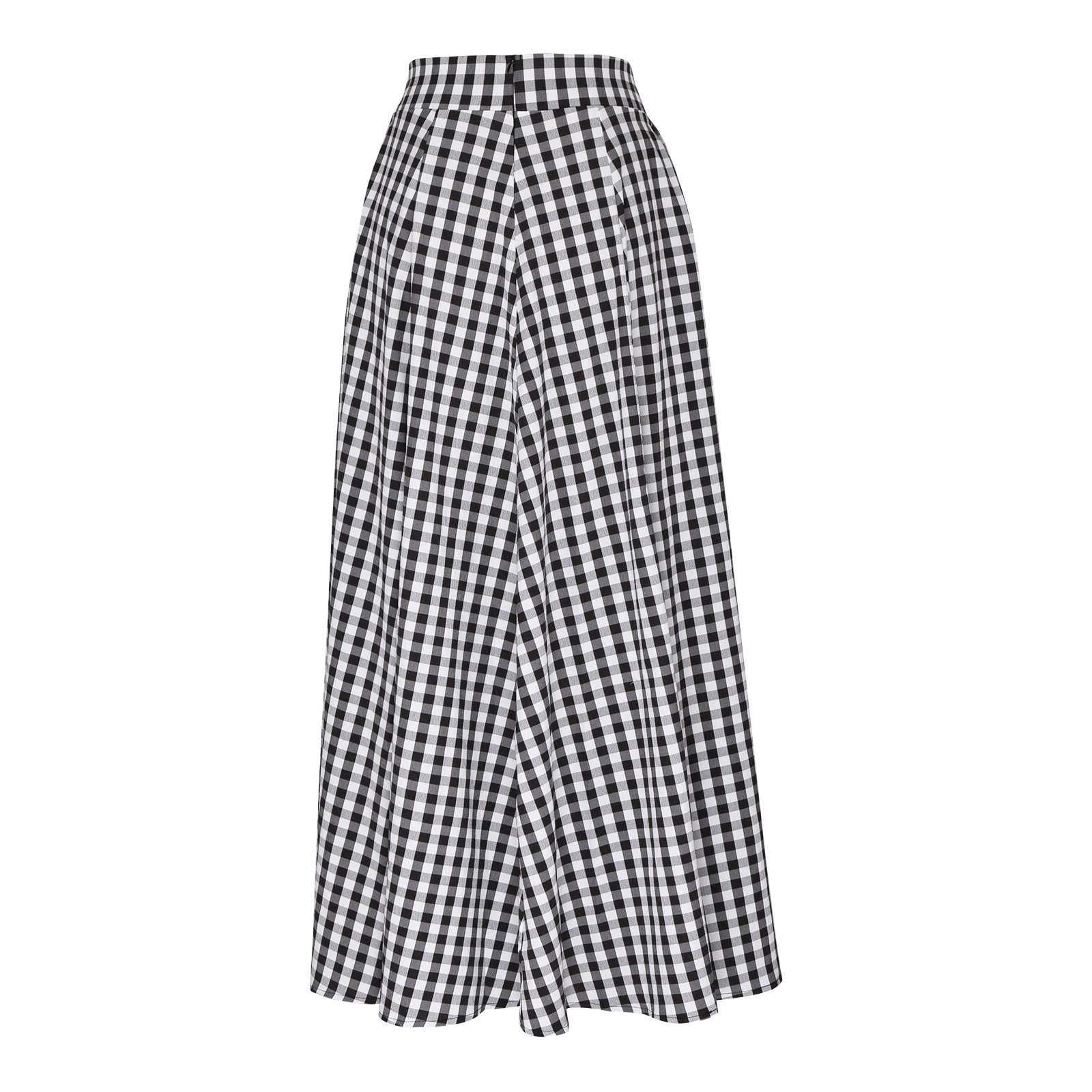 Mrat Women's Tulle Skirt Women Summer Loose Casual Midi Skirt with Slit High Waist Plaid Print High Low Ruffle Slit Long Zipper Skirt Slim Bag Hip Skirt Black S