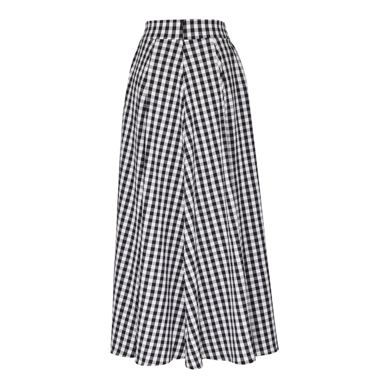 Women's Plaid Maxi Skirt- High Waist A Line Gingham Skirt,Pleated