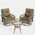 thumbnail image 2 of ELPOSUN 3-Piece Patio Furniture Set, Outdoor Wicker Swivel Glider Chair with Glass Top Table and Cushions, Brown, 2 of 8