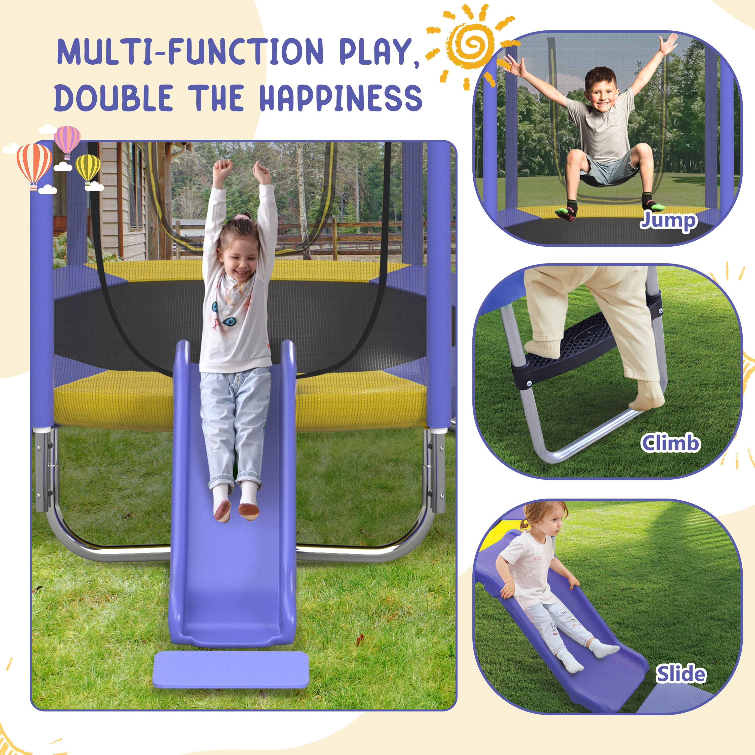 7ft Kids Trampoline with Slide, Small Toddler Trampoline with Ladder for Kids, SEGMART Indoor Outdoor Trampoline with Enclosure Net, Spring Pad for Backyard
