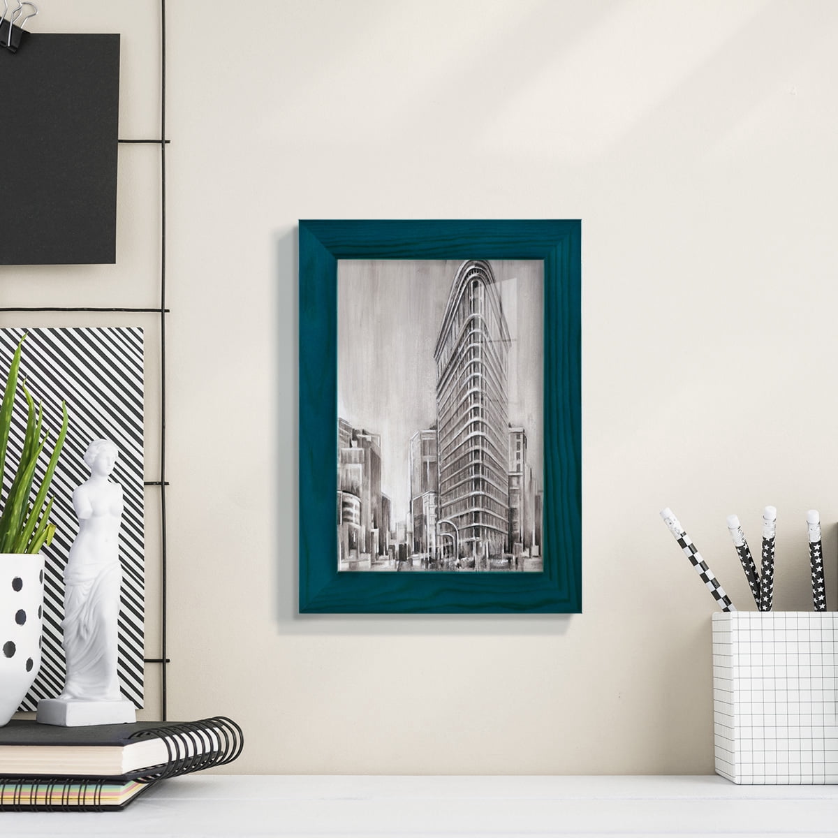 Art Deco Cityscape II -Framed Print w/glass-Ocean Blue