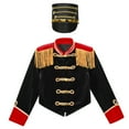 thumbnail image 3 of TiaoBug Kids Circus Ringmaster Performance Outfits Fringe Epaulet Jacket with Majorette Drummer Hat Black 12, 3 of 6