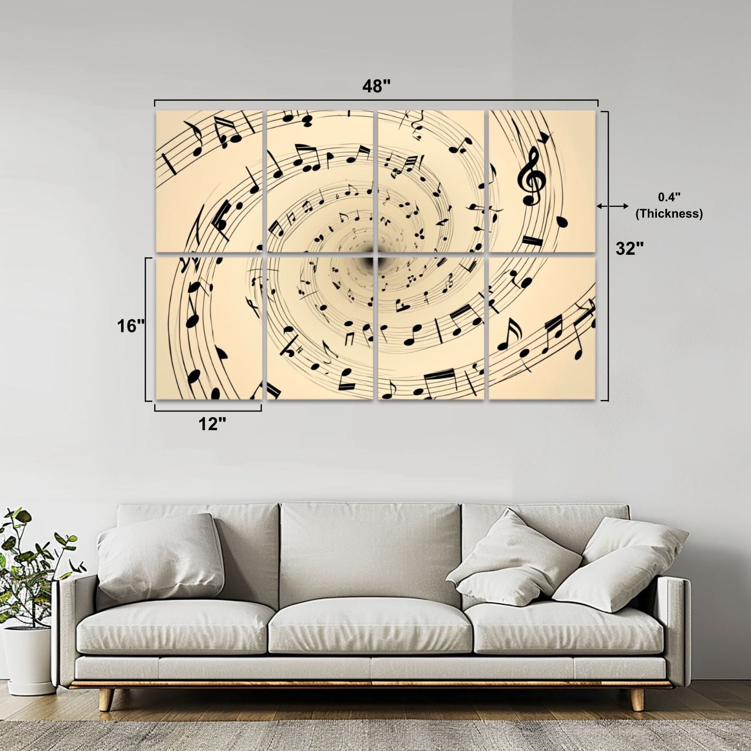 8 Pack Art Acoustic Panels Sound Absorbing Abstract Spiral Black Musical Notes Beige Decorative Soundproof Wall Panels Self Adhesive for Nursery Game Room Bedroom 48"x32"