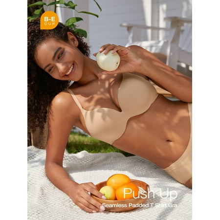 Deyllo Women s Push Up Bra Underwire Full Coverage Padded Seamless Multiway T Shirt Bra  Nude 32DD