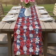 thumbnail image 4 of 4th of July Floral Table Runner 72 Inches, Blue Red Poppy Patriotic Rustic Bed Runner Dresser Scarves Tabletop for Indoor Outdoor Parties/Ceremony/Banquet, 18" x 72", 4 of 9