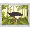 thumbnail image 1 of Ostrich Tapestry, Jungle Animal in Fractal Digital Style Tropical Flying Camel Bird, Wall Hanging for Bedroom Living Room Dorm Decor, 60W X 40L Inches, Olive Green Dark Blue Grey, by Ambesonne, 1 of 2