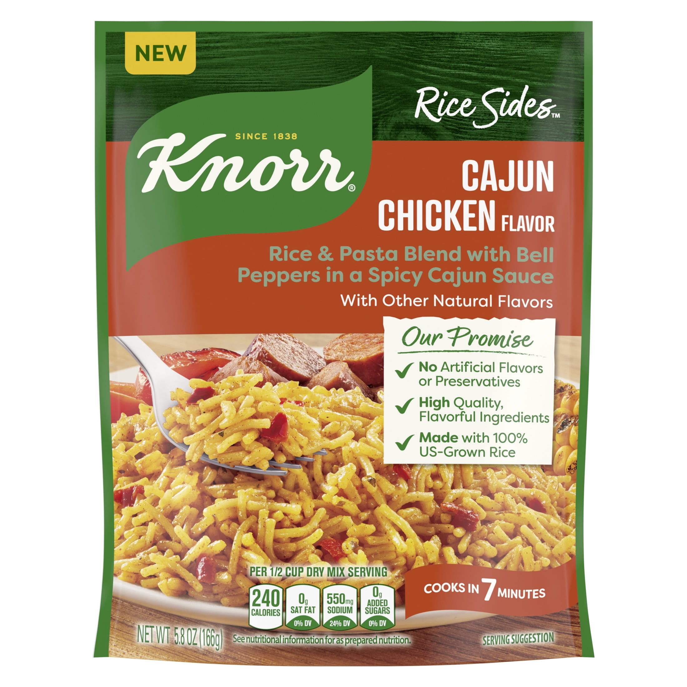 (8 pack) Knorr No Artificial Flavors Cajun Chicken Flavor Rice Sides, 5.8 oz Regular Pouch