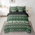 thumbnail image 2 of jejeloiu Vintage Aztec Rhombus 7-Piece Twin Bedding Sets,Green Bohemian Triangle Bedding Comforter Set,Boho Tribal Geometric Sheet Sets For Kids,Luxury Bedroom Decor Reversible, 2 of 8