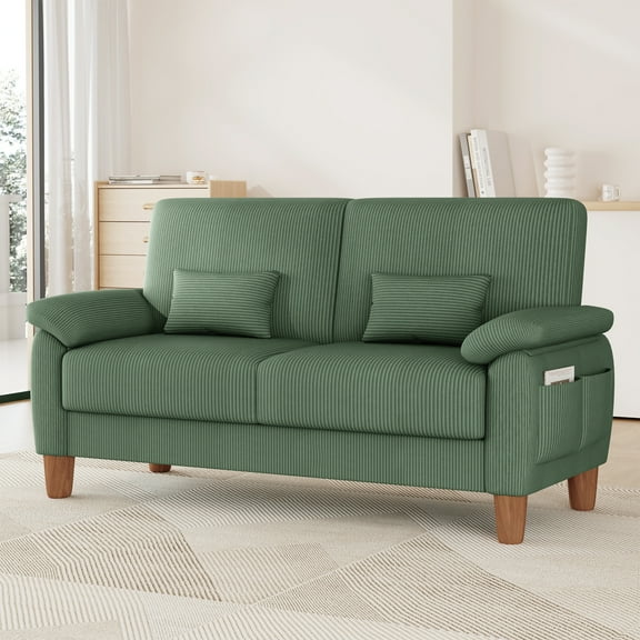 71” Corduroy Sofa for Living Room, AAQZ Small Comfy Couch for Small Space, One Box, Loveseat,Green
