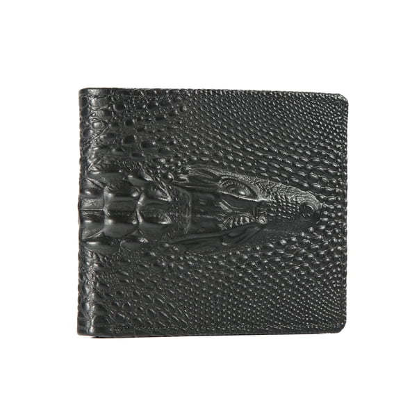 Cartera Tonnylam de cuero genuino para hombre, monedero plegable con patrón de cocodrilo en relieve, tarjetero fino de gran capacidad de cuero vacuno Retro