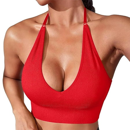 Clearance! Weikingp Bras for Women Women S Solid Color Thin Belt Thin Elastic Casual Bottom Bra Yoga Underwear Plus Size Lingerie Sports Bras for Women Red M