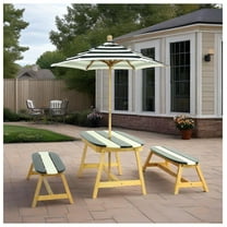 Kids Picnic Table with Umbrella - Dark Blue, Indoor/Outdoor Wooden Table and Bench Set for 4 Children, Play Table for Toddlers, Garden Furniture