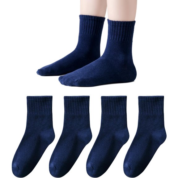 Unisex Kids Crew Socks Boys Dress Socks Soft Cotton Seamless School Socks for Girls White Black Navy 4/8 Pairs
