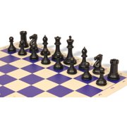 Conqueror Plastic Chess Set - Black & Camel Pieces with Rollup Board - Blue